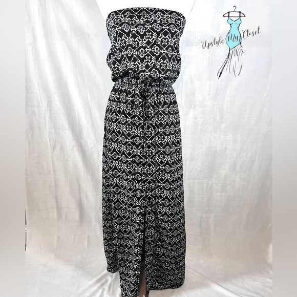 Black and white Aztec print strapless maxi dress size small - Picture 1 of 7